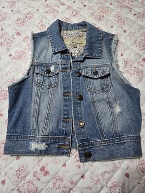 YMI Distressed Denim Vest - Light Blue